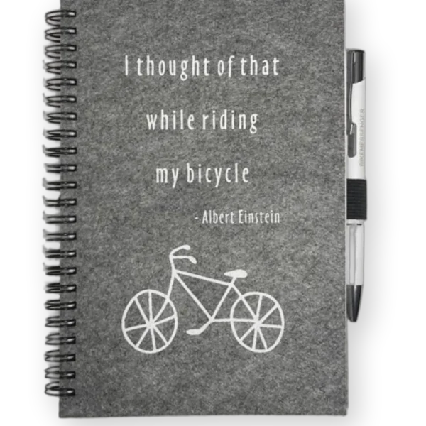 Albert Einstein cycling notebook with pen front cover