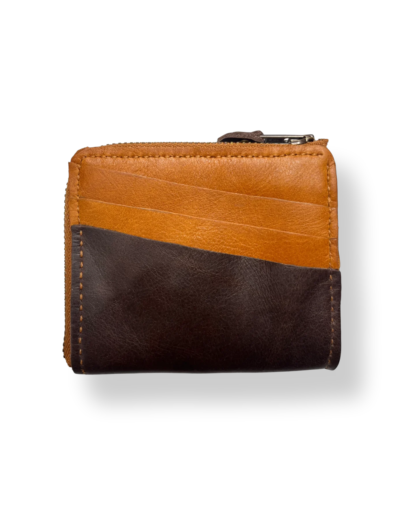 BikeMessenger Genuine Leather Wallet Dark Brown & Tan Back Rear view of BikeMessenger dark brown and tan genuine leather wallet.