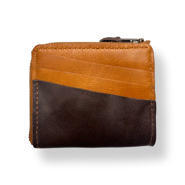 BikeMessenger Genuine Leather Wallet Dark Brown & Tan Back Rear view of BikeMessenger dark brown and tan genuine leather wallet.