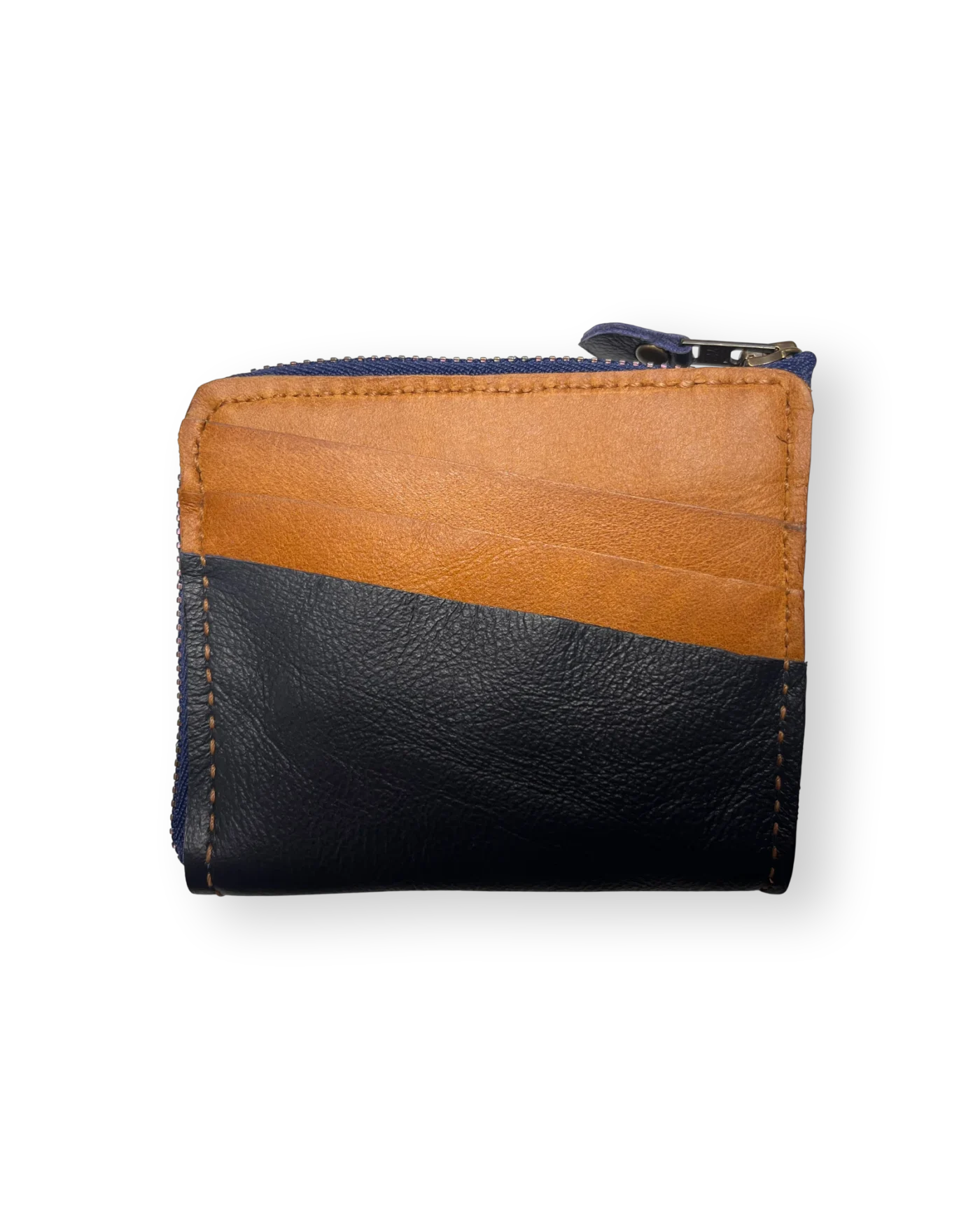 BikeMessenger Genuine Leather Wallet Navy & Tan Back Rear view of BikeMessenger navy and tan genuine leather wallet.