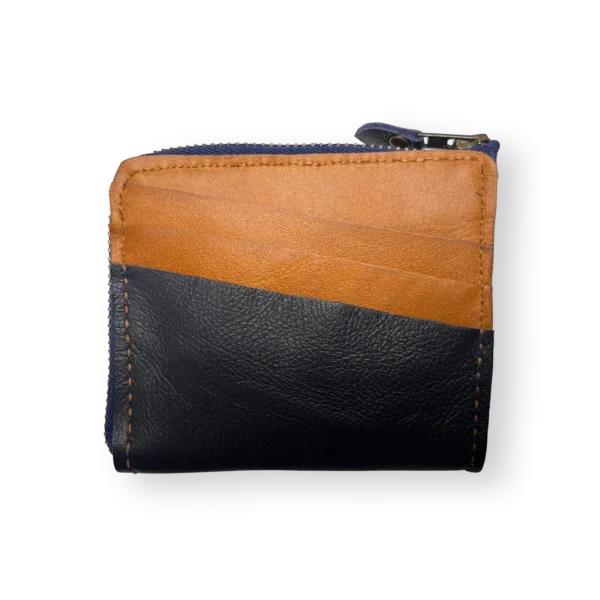 BikeMessenger Genuine Leather Wallet Navy & Tan Back Rear view of BikeMessenger navy and tan genuine leather wallet.