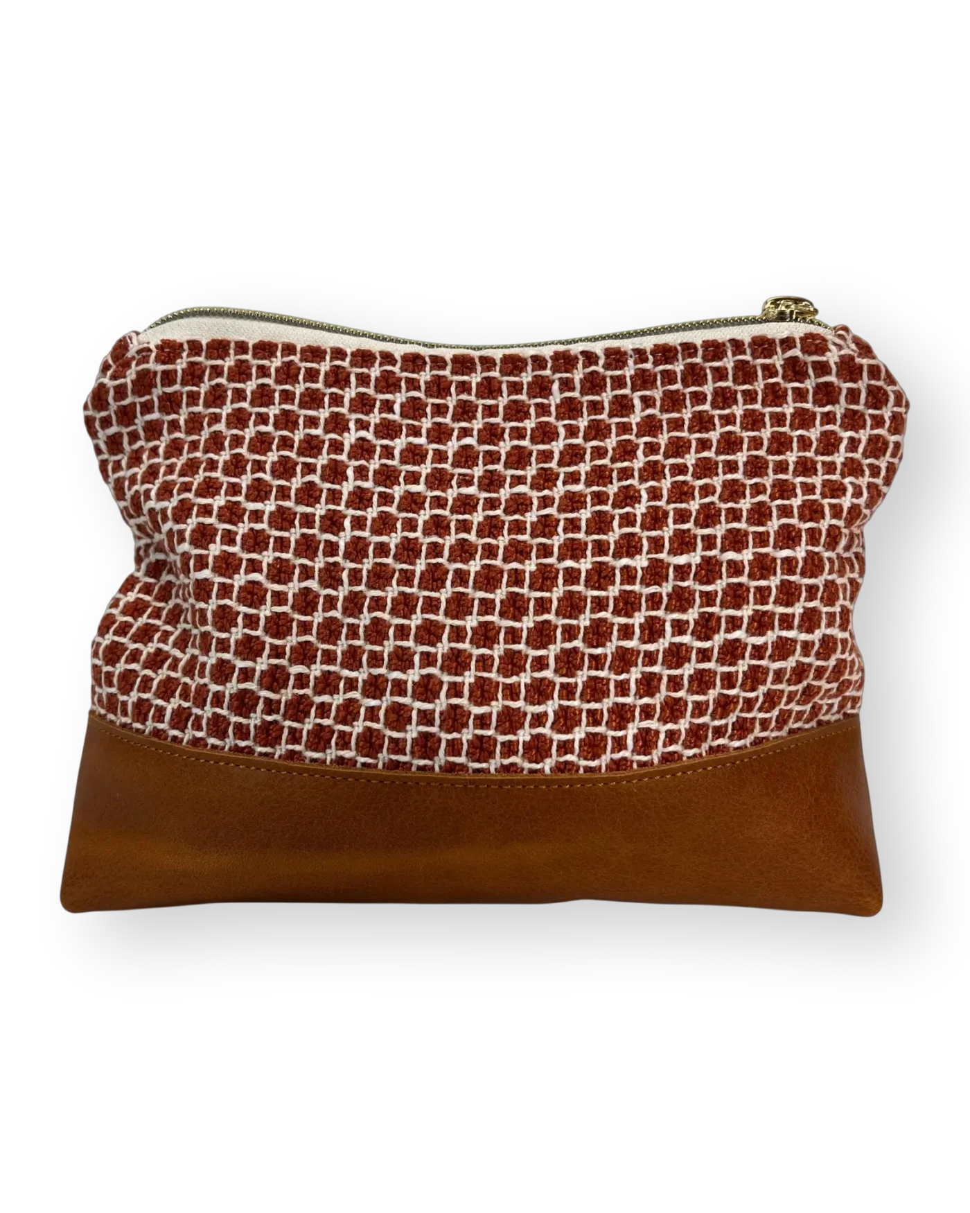 Kalahari medium leather pouch back with rust and cream textile and tan genuine leather