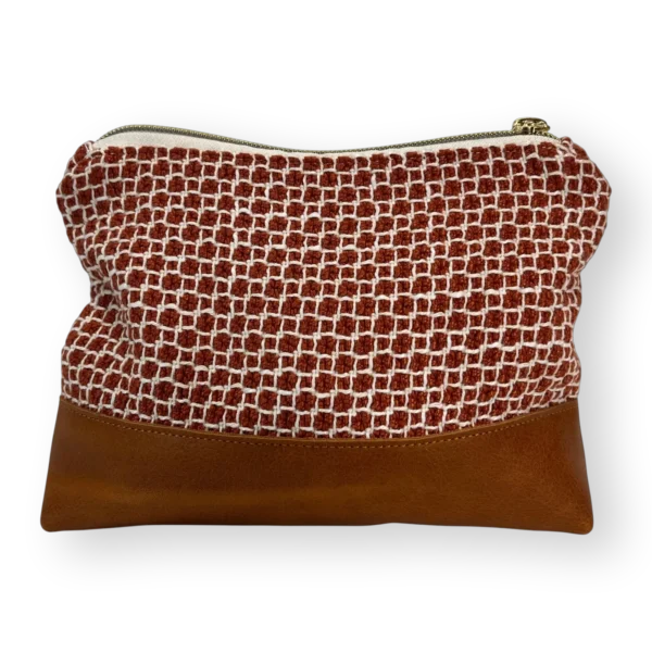Kalahari medium leather pouch back with rust and cream textile and tan genuine leather